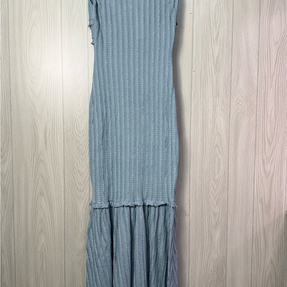 Light Blue Knit Ruffle Maxi Dress - Picture 4 of 8